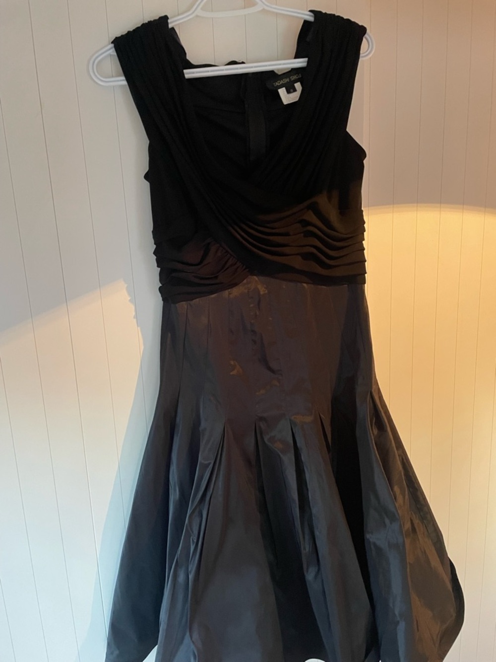 Tadashi Shoji Black Dress; Collection Silk. Pleated and Ruched Midi Dress